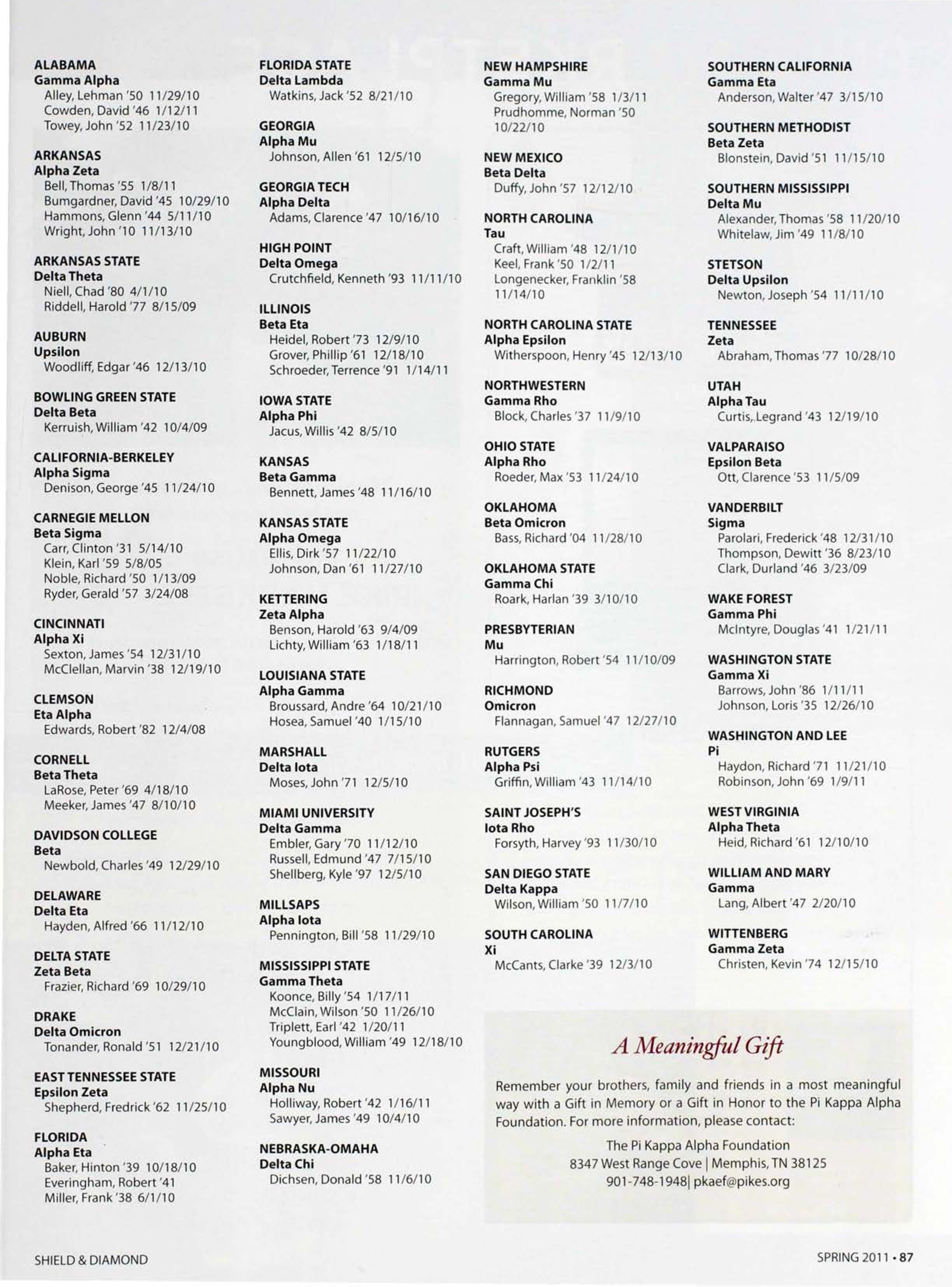 A Meaningful Gift, Spring 2011